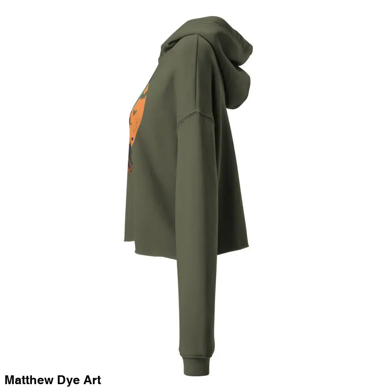 Olive green hooded sweatshirt, a meticulously crafted Vampires Crop Hoodie by Matthew Dye Art