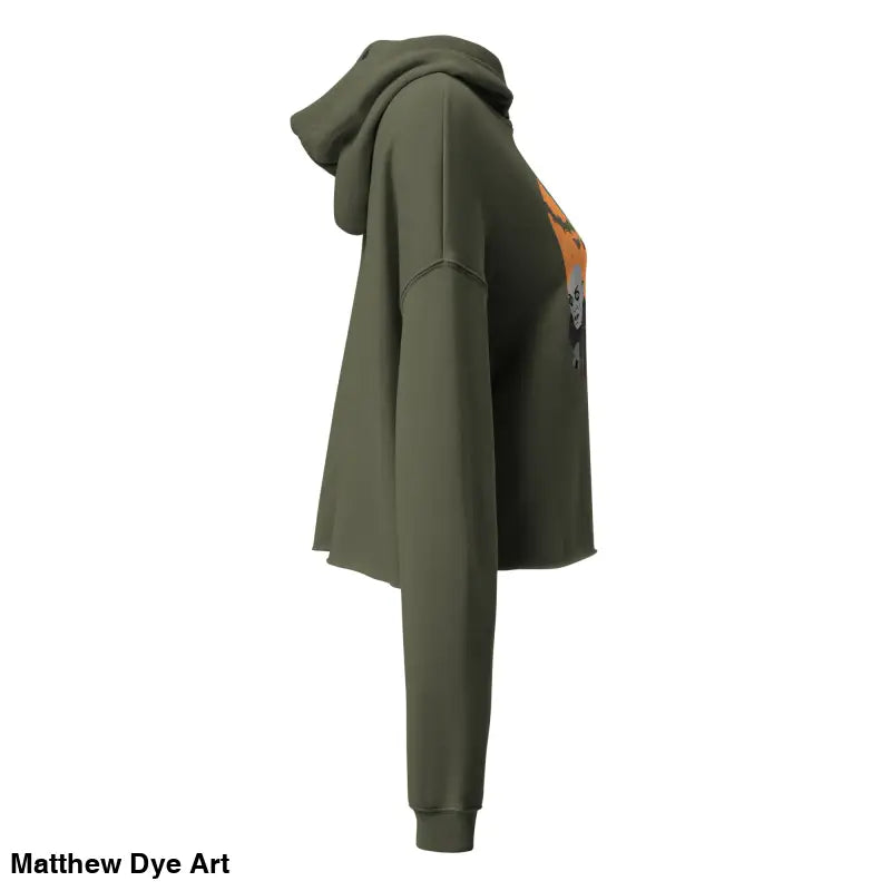 Olive green cropped hoodie from Fangs & Fashion, a meticulously crafted vampires crop hoodie