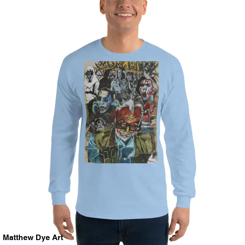 Light blue long-sleeved shirt with surreal graphic art from George A. Romero Tribute