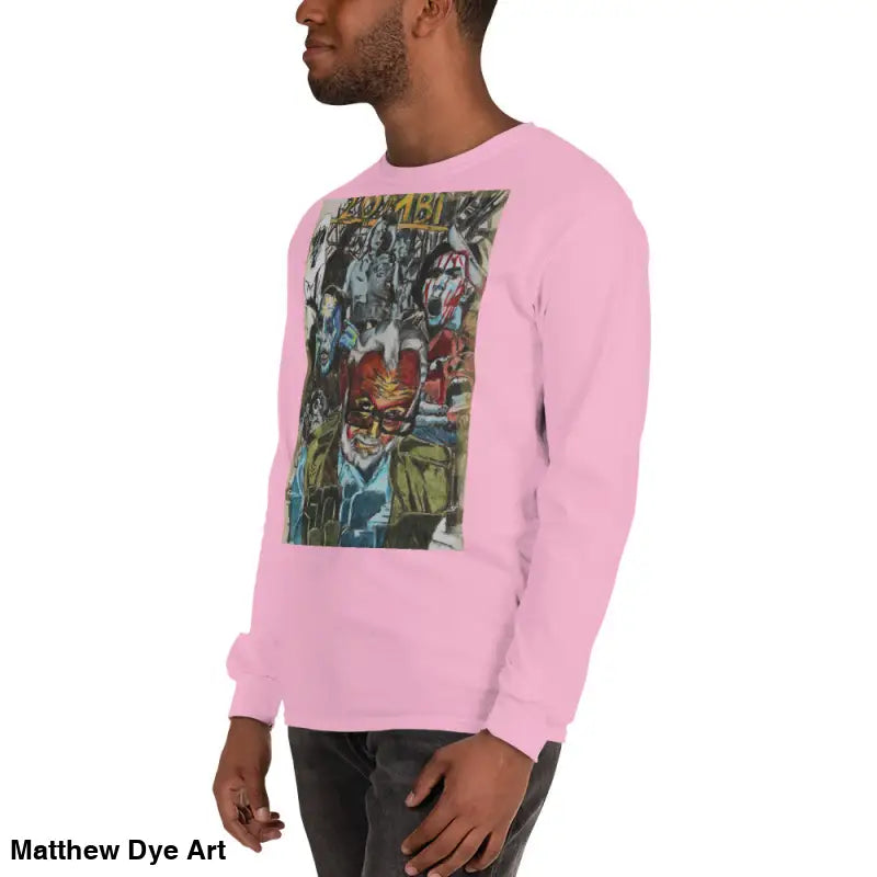 Pink long-sleeved shirt featuring surreal art from George A. Romero Horror Tribute