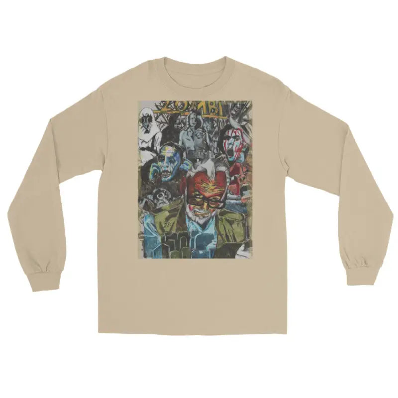 Beige long-sleeved shirt featuring surreal zombie art from George A. Romero tribute
