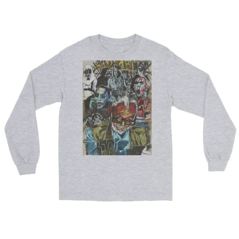 Gray long-sleeved shirt featuring surreal art from George A. Romero horror tribute