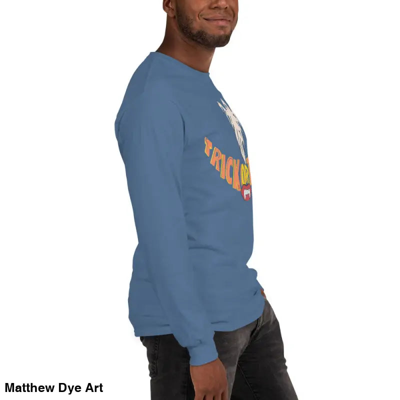Blue long-sleeved shirt from Ghostly Grin offering spooktacular comfort unisex style