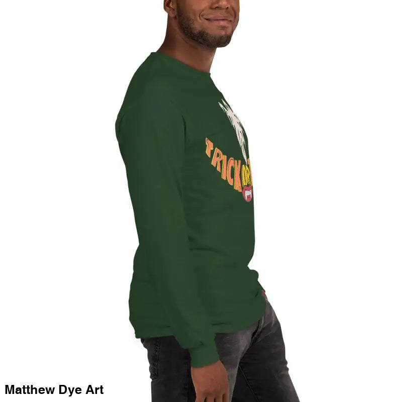 Green long-sleeved shirt from Ghostly Grin offers spooktacular comfort for Halloween