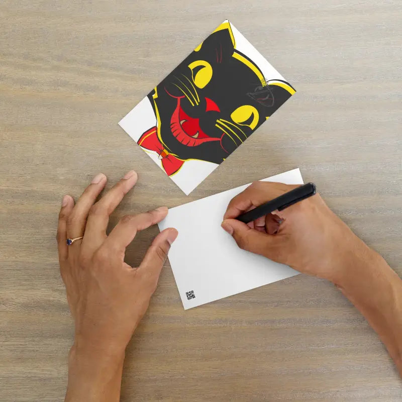 Whimsical vintage cat design on Grinning Ghoul Halloween postcard for enchanting spirit