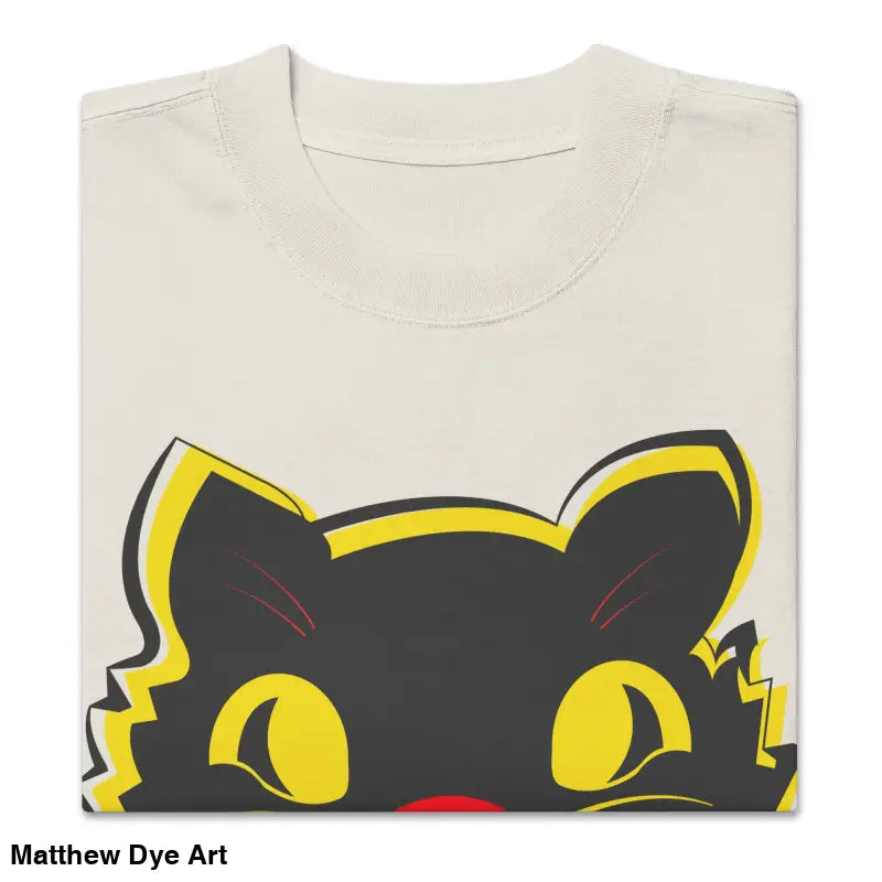 Folded Oversized Faded T-Shirt featuring a Vintage Cat graphic for Halloween