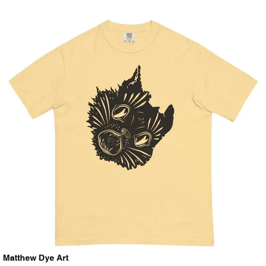 Light yellow Ah Kitty Unisex Heavyweight T-Shirt featuring spooky Halloween cat design
