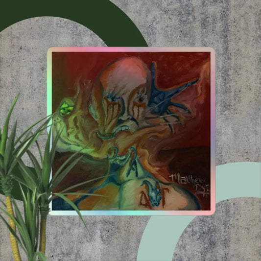 Abstract artwork of swirling colors and figures in Haunted Holographic Stickers by Matthew Dye Unfolds