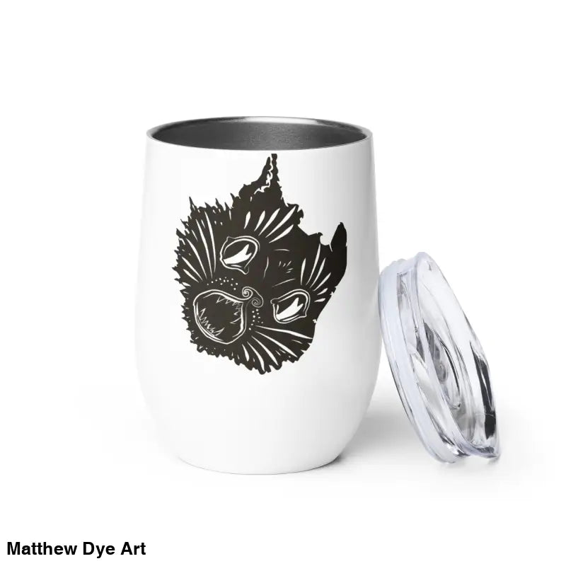 White tumbler featuring an enchanting Ah Kitty design, perfect for fall festivities