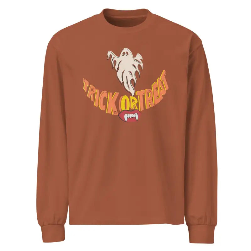 Orange premium long sleeve shirt featuring Jack-o’-Lantern Halloween graphic design