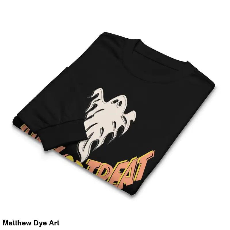 Folded black Halloween sweatshirt from the premium long sleeve Jack-o’-Lantern Glow shirt