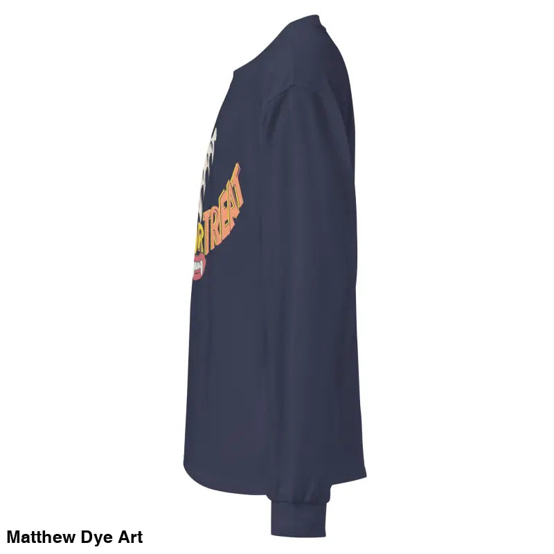 Premium long sleeve shirt in navy showcasing Jack-o’-Lantern Glow vintage Halloween art