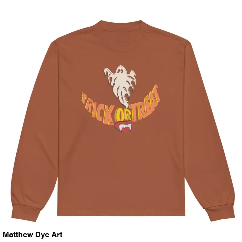 Brown long sleeve shirt featuring vintage Halloween art for effortless elegance