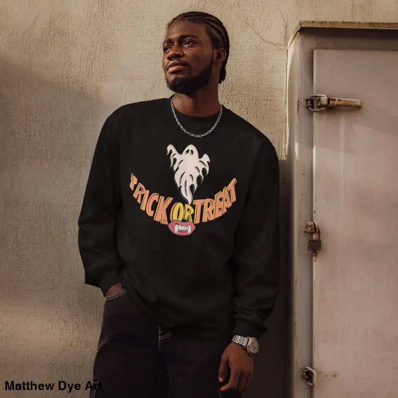 Premium long sleeve black Halloween sweatshirt featuring vintage Jack-o’-Lantern art