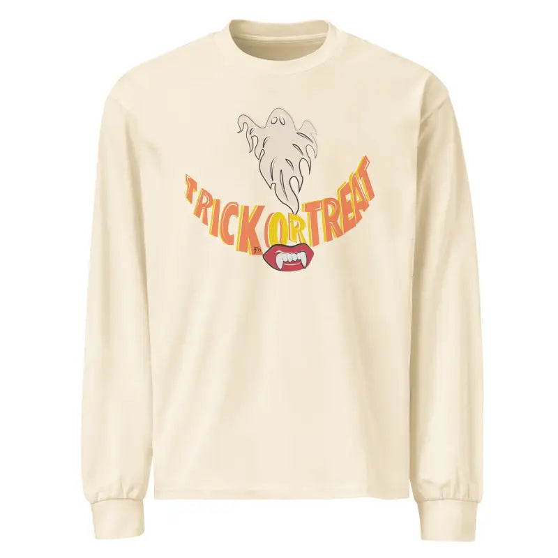 Beige premium long sleeve shirt showcasing Jack-o’-Lantern Glow vintage Halloween art