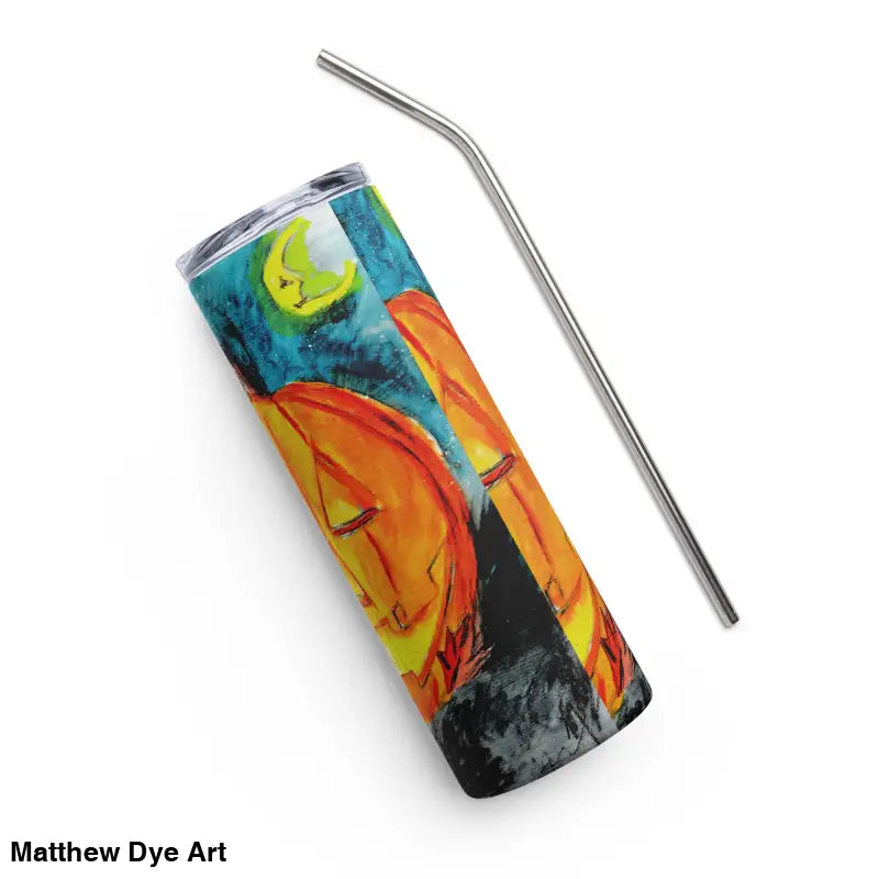 Halloween-themed Jack-o-Lantern stainless steel tumbler featuring Matthew Dye art design