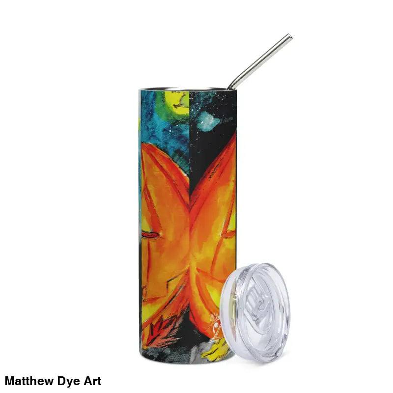 Butterfly-themed tumbler featuring Matthew Dye art and Jack-o’-Lantern stainless steel design