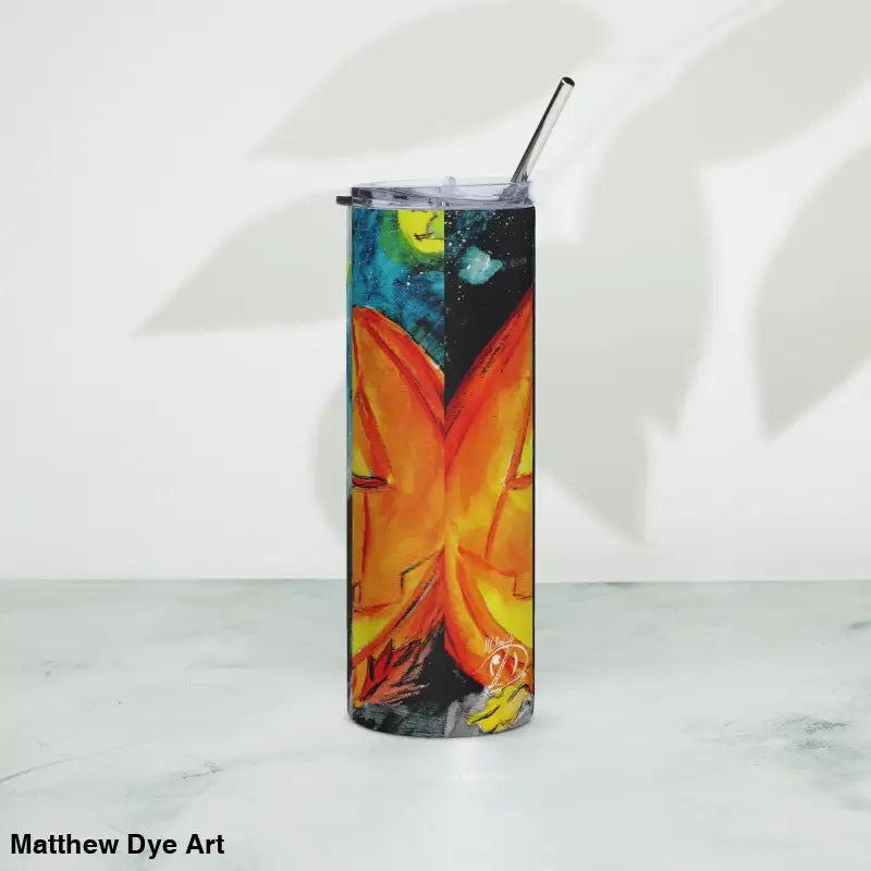 Artistic butterfly-themed tumbler featuring Matthew Dye art and jack-o’-lantern design