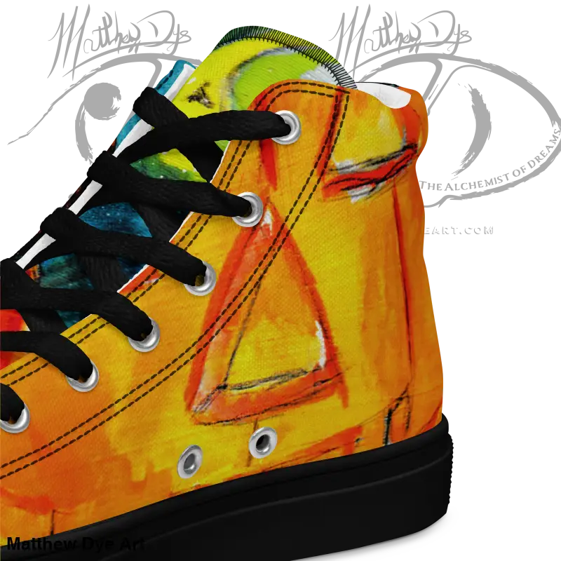 Colorful high-top sneaker with jack-o’-lantern design for women’s Halloween canvas shoes