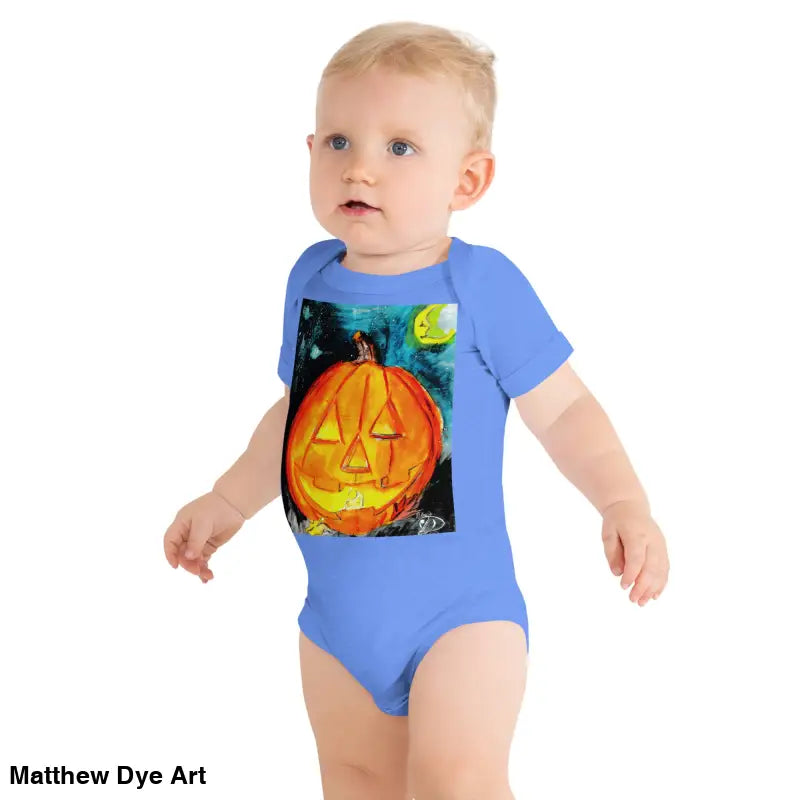 Adorable jack-o’-lantern baby onesie made of combed ring-spun cotton for Halloween