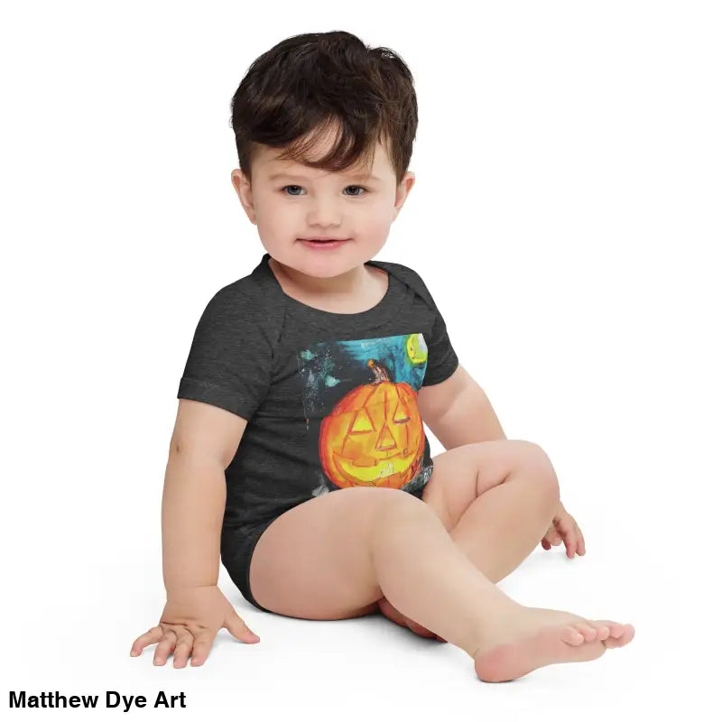 Adorable jack-o’-lantern baby Halloween bodysuit in soft combed ring-spun cotton