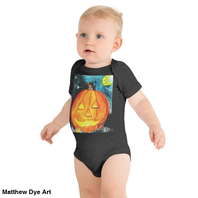 Adorable jack-o’-lantern design on a Lil’ Pumpkin baby bodysuit, crafted from combed ring-spun cotton