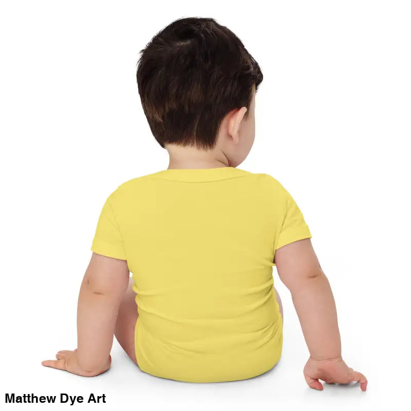 Yellow baby onesie featuring an adorable jack-o’-lantern for Halloween, crafted from combed ring-spun cotton