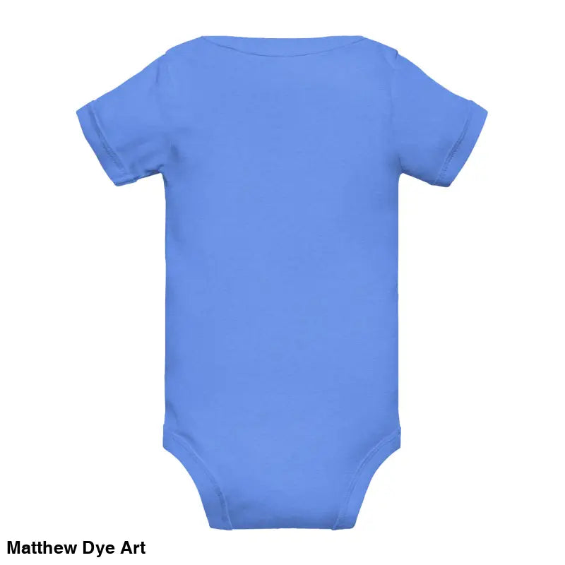 Blue baby bodysuit featuring an adorable jack-o’-lantern for Halloween in soft cotton
