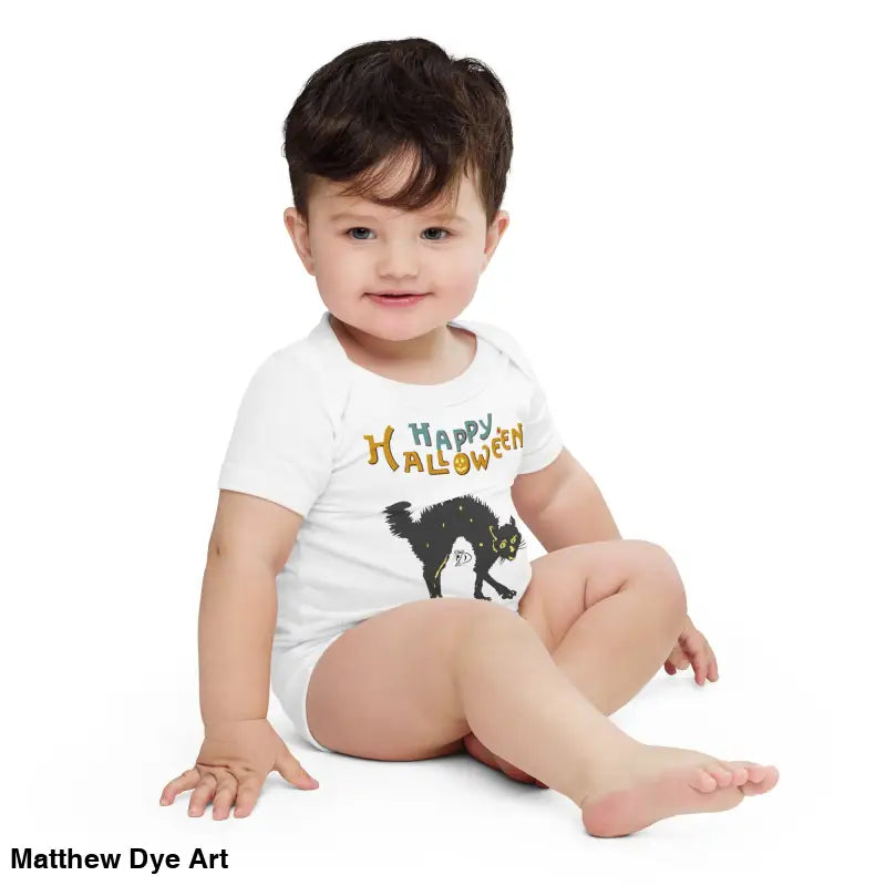 Baby in Scary Cat Halloween Onesie for charming Halloween festivities