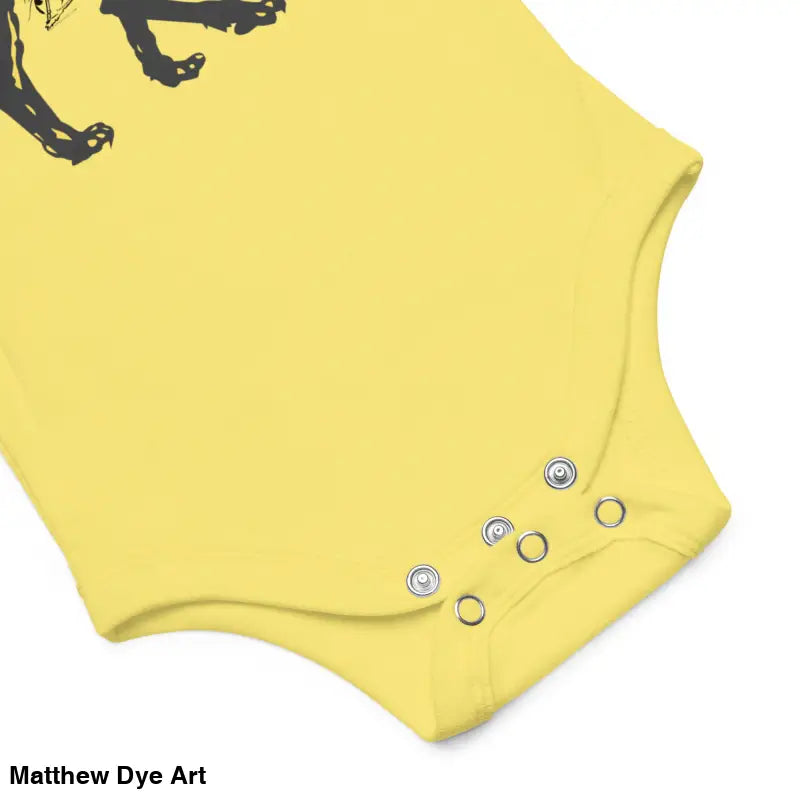 Yellow baby bodysuit with snap closures featuring Scary Cat Halloween design