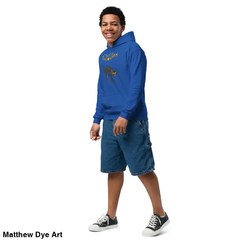 Royal blue hoodie for kids featuring Halloween charm in Little Monsters Approved design
