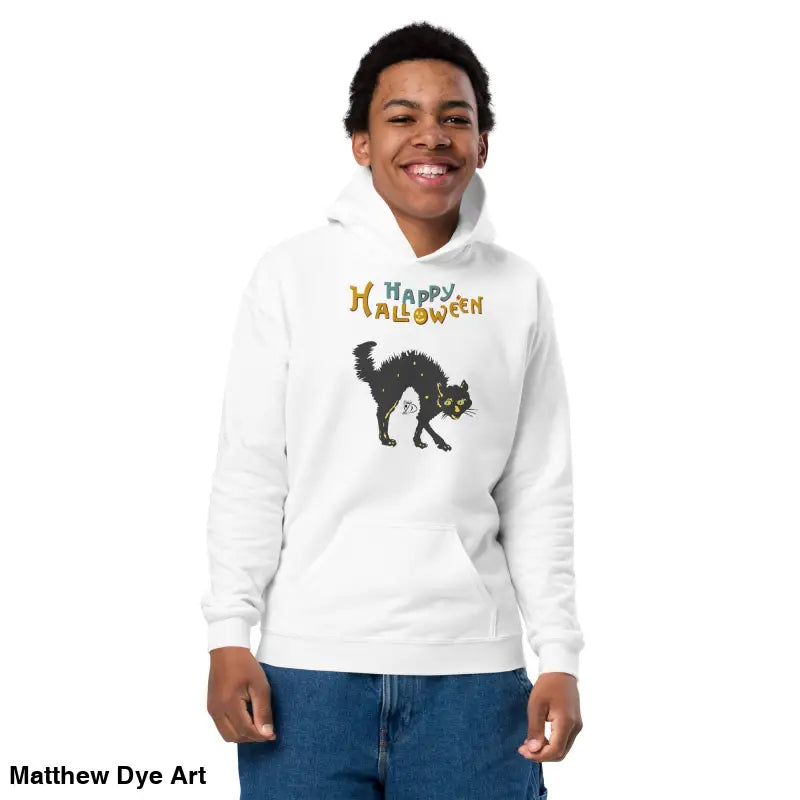White heavy blend hoodie featuring Halloween charm for kids, named Little Monsters Approved
