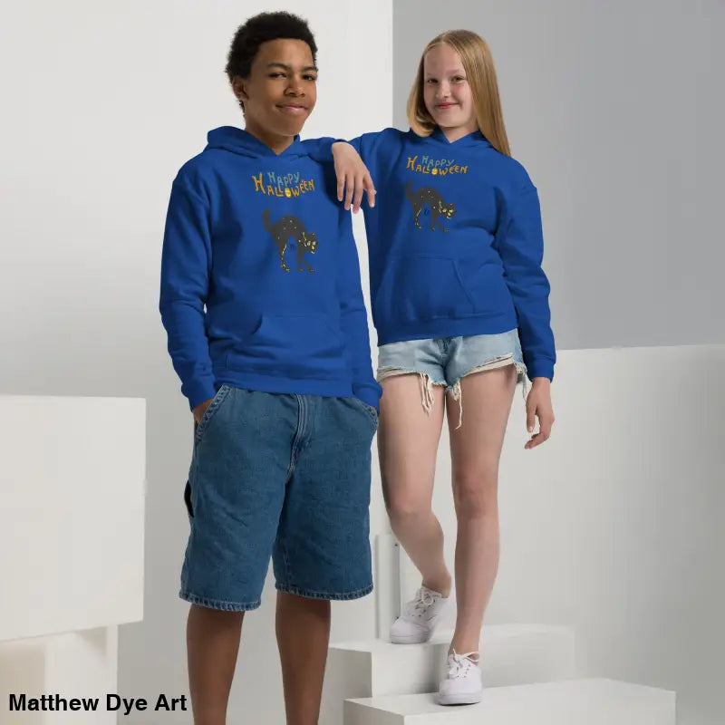Two blue Halloween hoodies showcasing Halloween charm in a heavy blend hoodie design