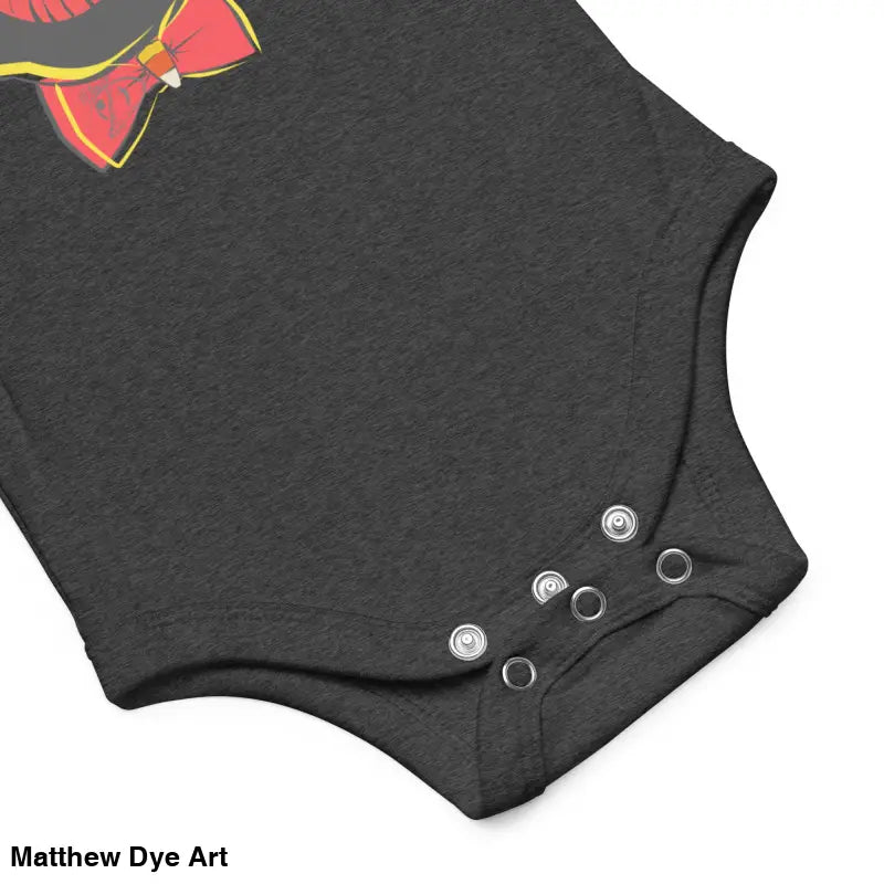 Gray baby bodysuit featuring a vintage black cat design in the Little Pumpkin collection