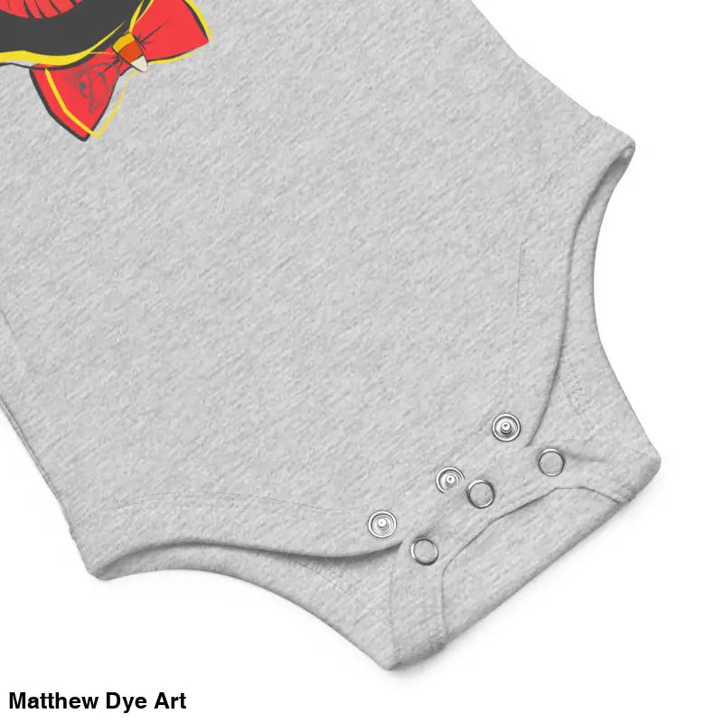 Gray baby bodysuit featuring a vintage black cat design for Halloween celebrations