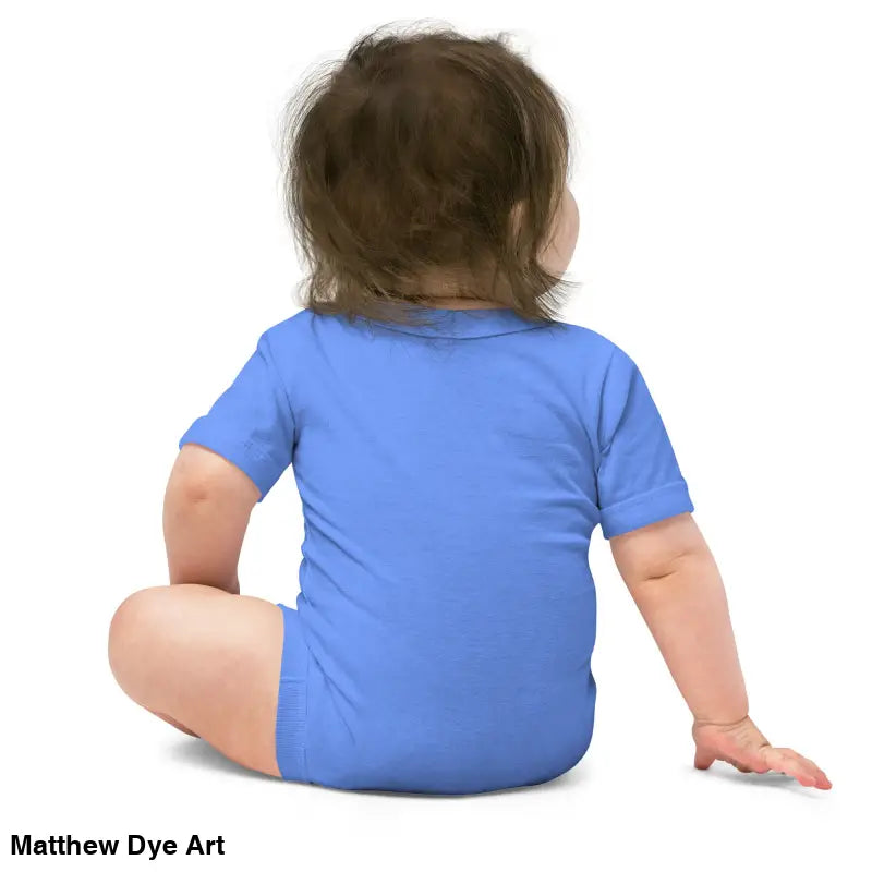 Baby in blue onesie showcasing vintage black cat design on Cat Baby One-Piece