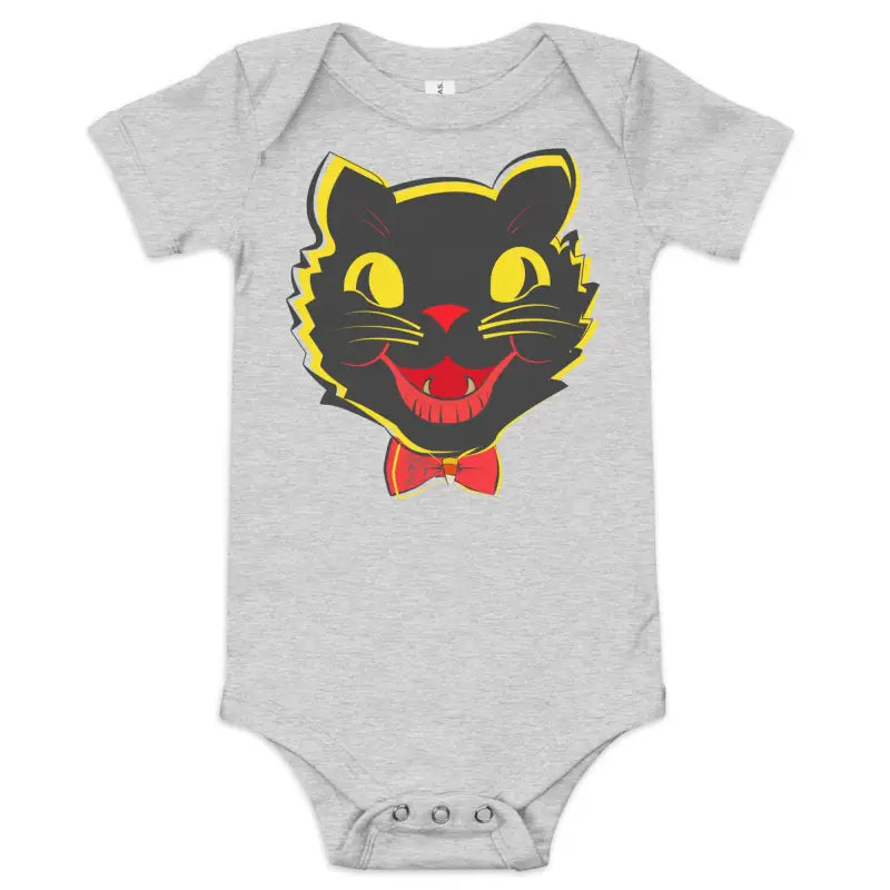 Gray baby onesie with vintage black cat graphic from Little Pumpkin collection