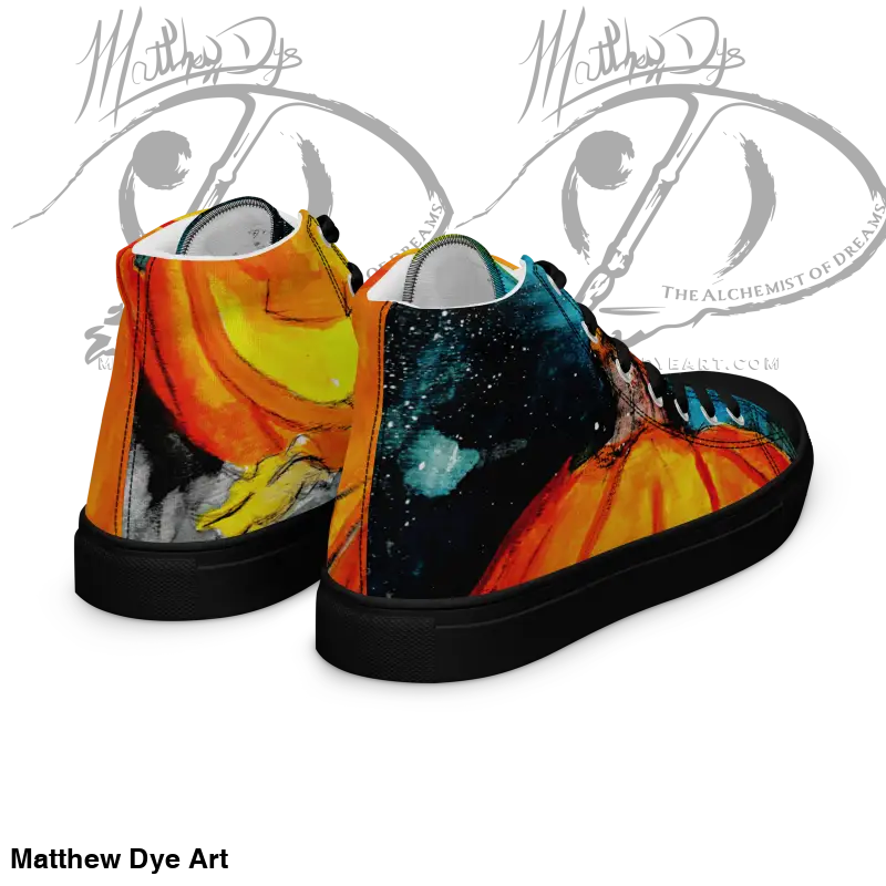 Colorful high-top canvas sneakers with striking jack-o’-lantern design for Halloween