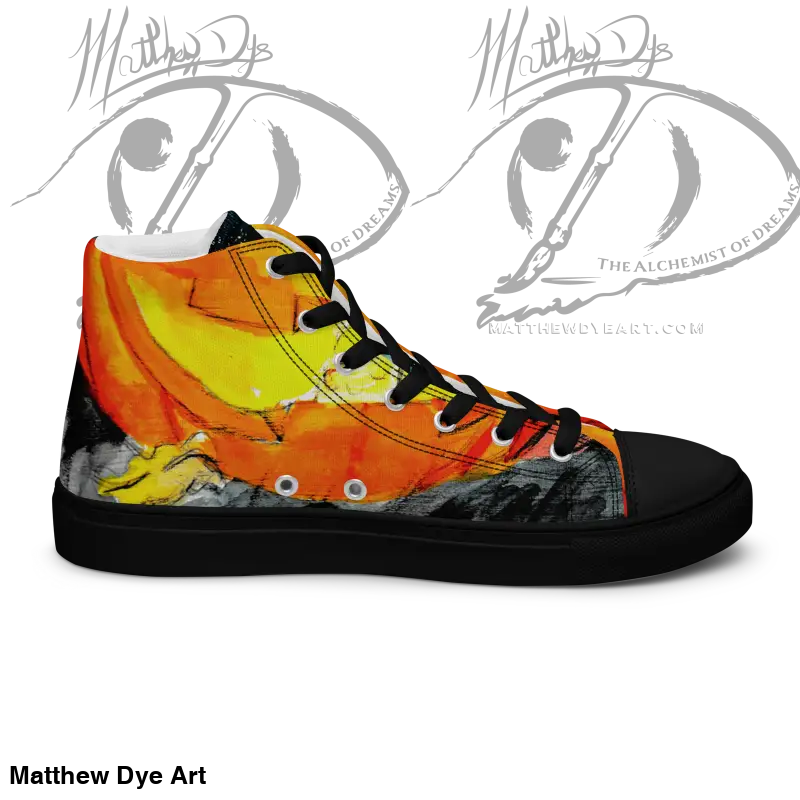 Men’s High Top Canvas Sneakers featuring a striking jack-o’-lantern design in vibrant flames
