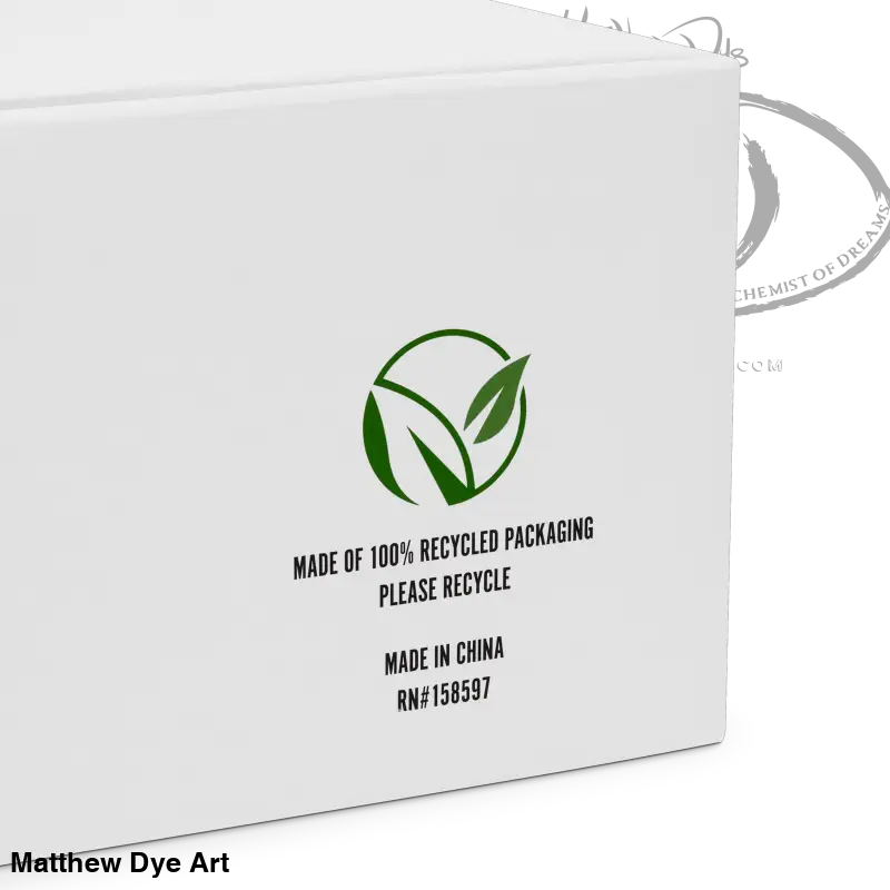 Green recycling symbol with leaf on white packaging for Men’s Jack-o’-Lantern High Tops