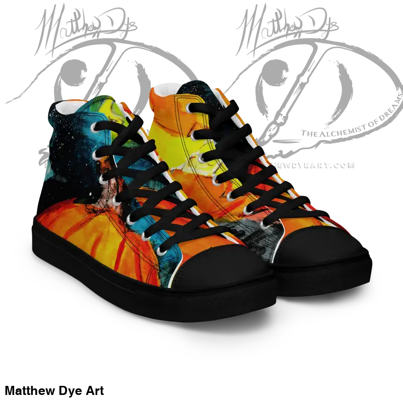 High-top canvas sneakers with a striking jack-o’-lantern design for Halloween