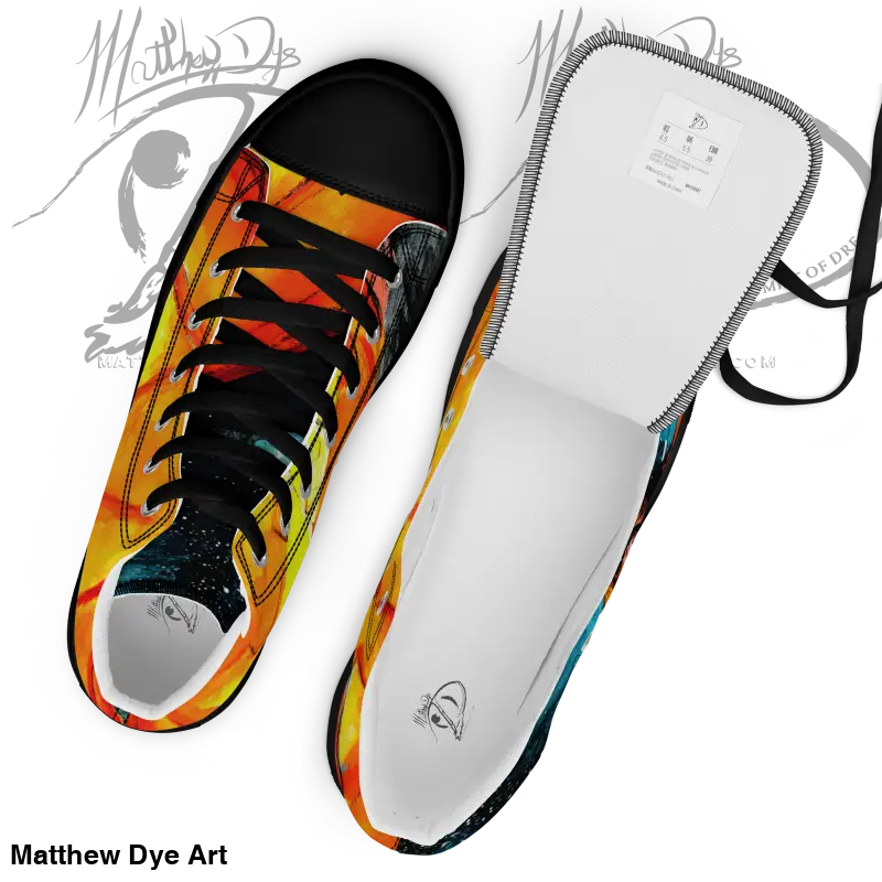 Colorful Men’s Jack-o’-Lantern High Tops featuring a striking jack-o’-lantern design
