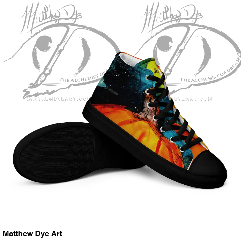 High-top sneakers featuring a striking jack-o’-lantern design for Halloween