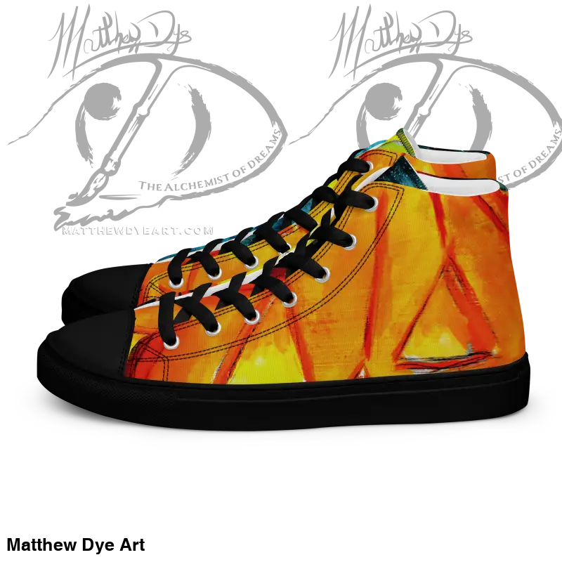 Men’s High Top Canvas Sneakers featuring a striking jack-o’-lantern design with flames