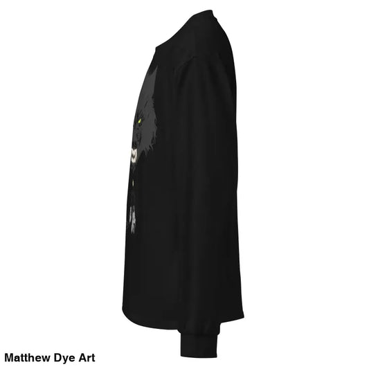 Side view of Midnight Werewolf Lunar Shadow Long Sleeve made from carded cotton
