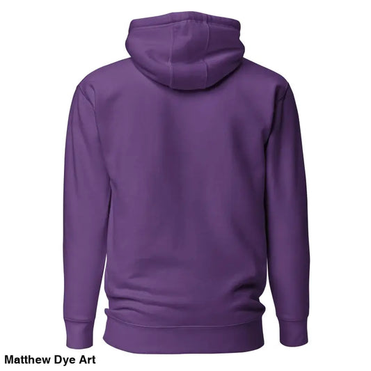 Back view of Purple Hooded Sweatshirt featuring Striking Black Mjölnir & Ravens design