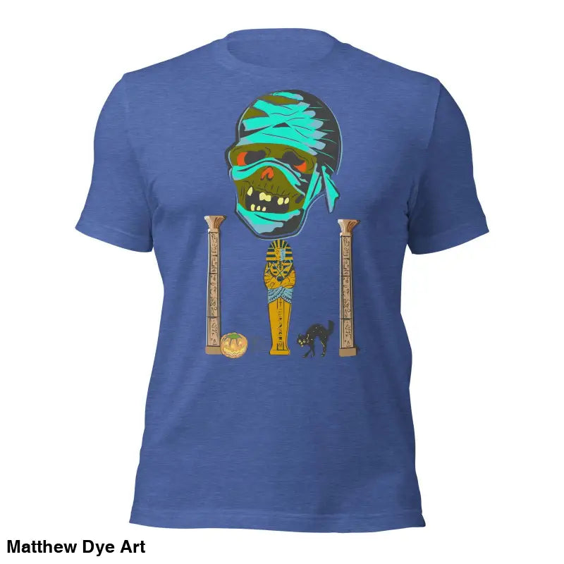 Blue t-shirt with cartoon zombie head art from Matthew Dye’s cute Halloween collection