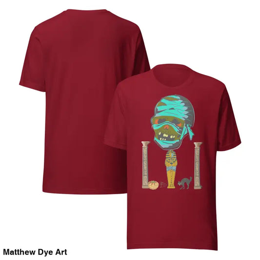 Maroon Mummy Unisex T-Shirt featuring Matthew Dye art from the Cute Halloween Collection