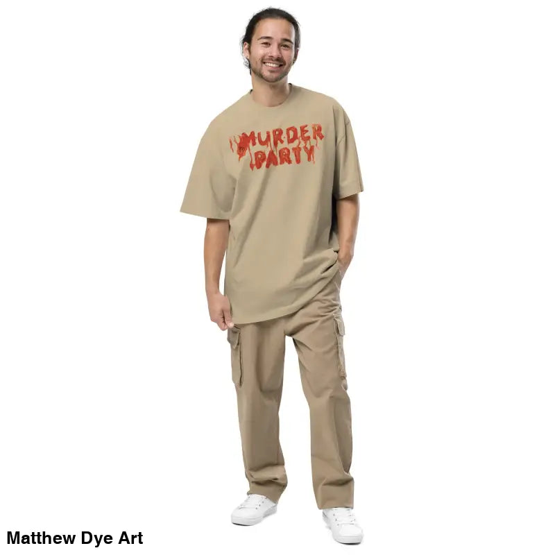 Tan outfit featuring Murder Party Mayhem Oversized T-Shirt and cargo pants