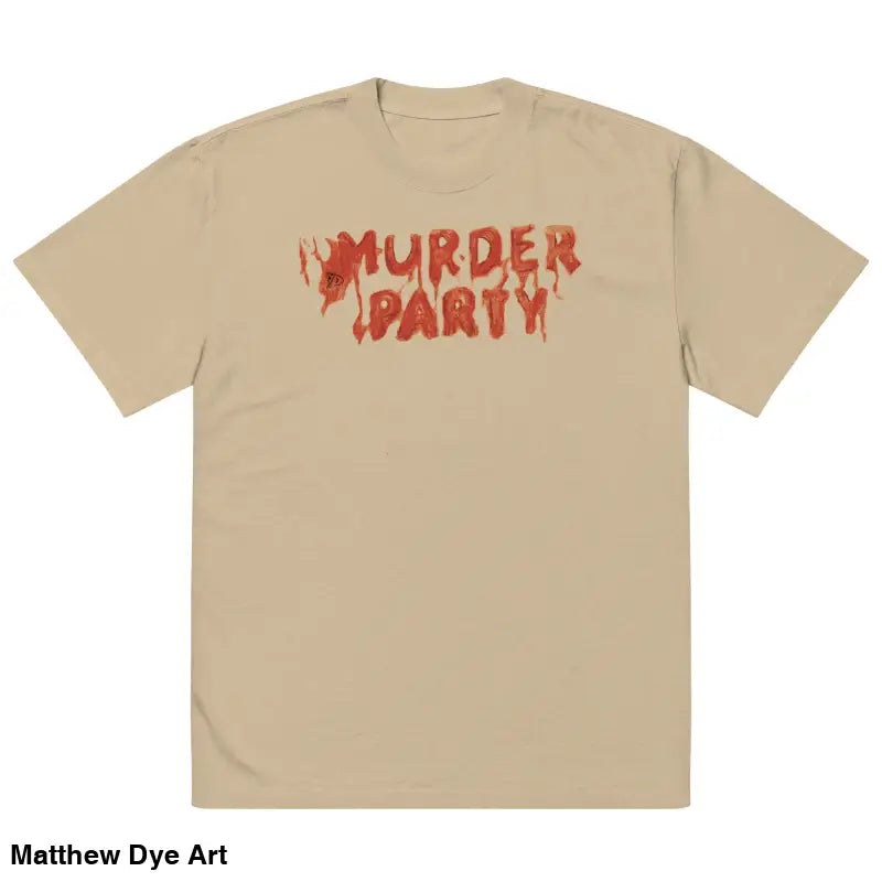 Beige Murder Party Mayhem Oversized T-Shirt featuring wide neck ribbing design